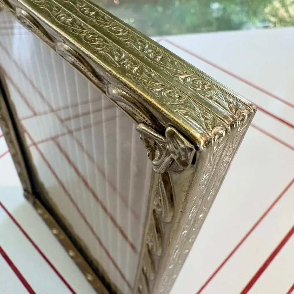 Vintage Gold Tone 5x7 Picture Frame Ornate Floral Tabletop Photo Frame.